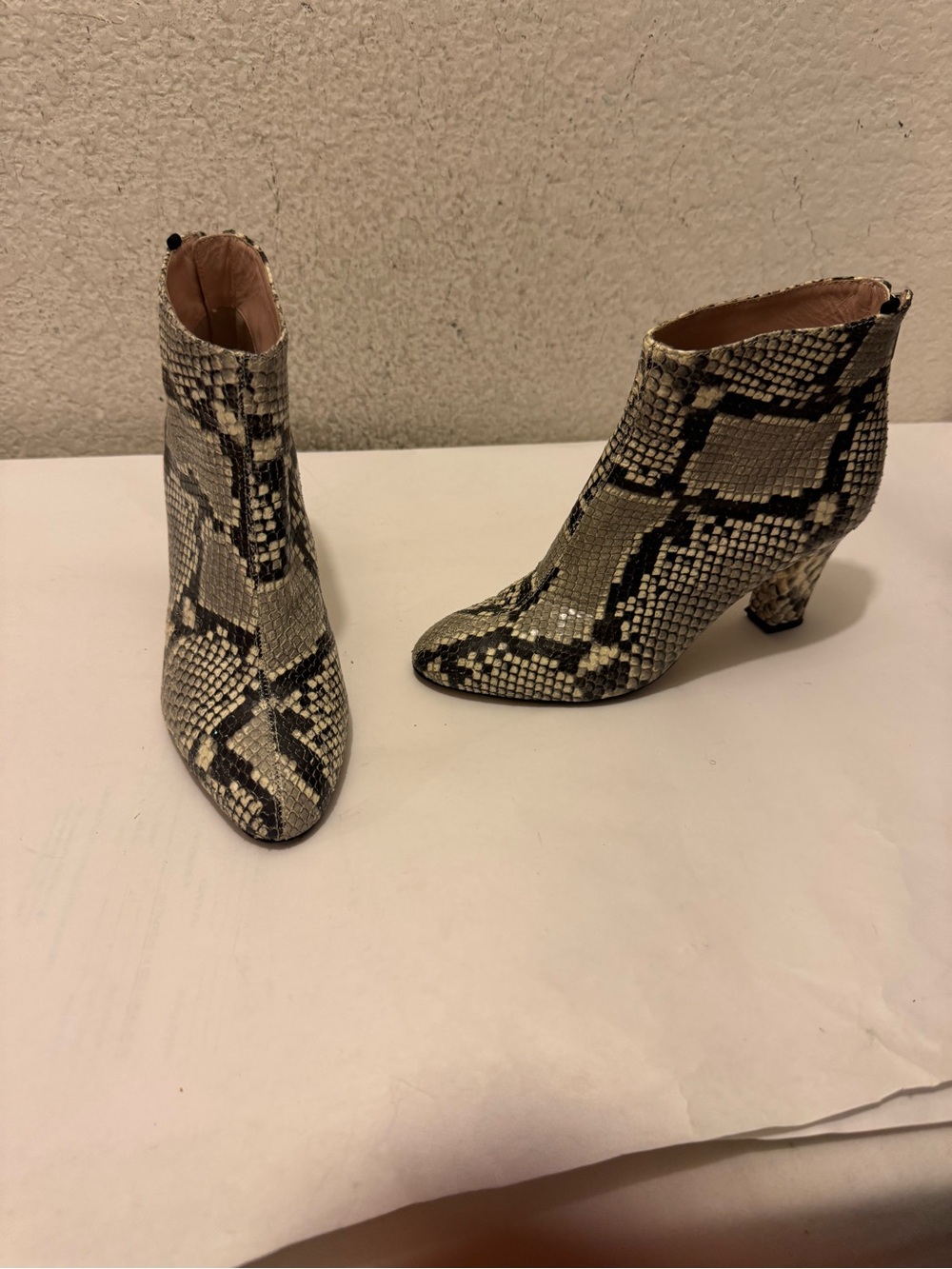 SJP by Sarah Jessica Parker Snake-Print Ankle Boots in Beige and Black